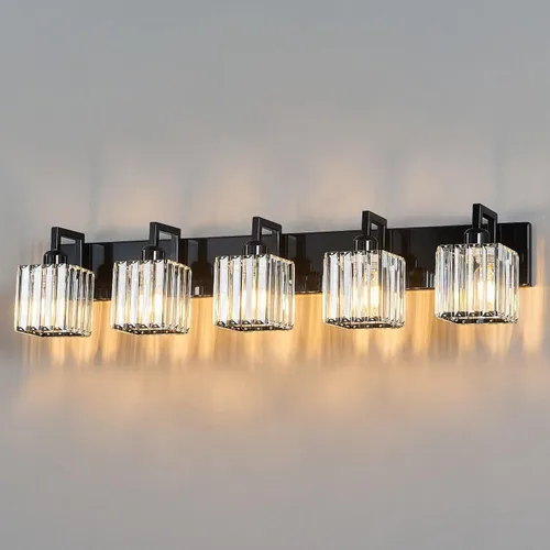 Miniatura 12 de Lámpara de tocador moderna de 2 luces de níquel cepillado, lámpara de tocador de cristal, luz de pared de baño, accesorios de iluminación de baño
