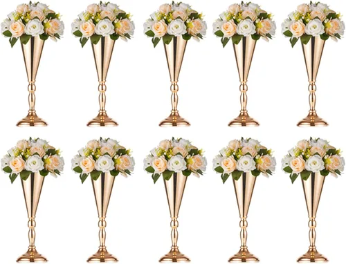 Miniatura 9 de 2 piezas de jarrón de metal para mesa de boda con flores en forma de trompeta, centro de mesa decorativo de 9.8 pulgadas, arreglos de flores