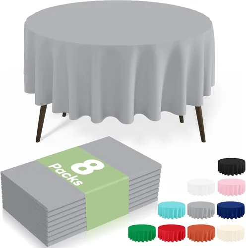 Miniatura 55 de misaya Paquete de 4 manteles desechables de plástico, mantel redondo impermeable de 84 pulgadas, a prueba de fugas y resistentes manteles Azul