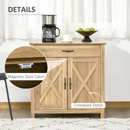Miniatura 7 de HOMCOM Aparador Estilo Granja Gabinete Buffet, Gabinete de Barra de Café con Puerta de Granero con Cajón y Estante Ajustable para Cocina, Sala