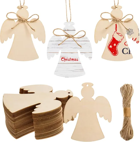 72 piezas de recortados de ángel de Navidad en madera sin terminar, adornos en forma de ángel de madera, rebanadas en blanco de madera, decoraciones