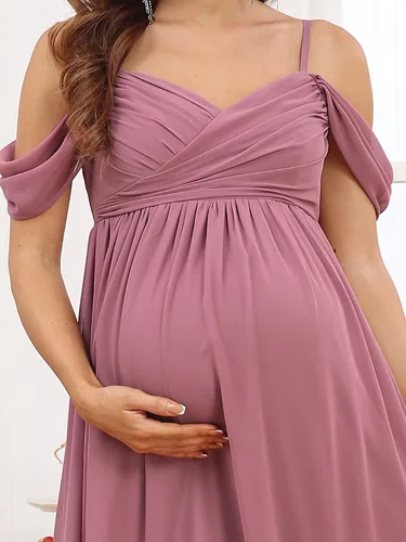 Miniatura 5 de Ever-Pretty Vestido de fiesta formal de maternidad con cuello en V y mangas cortas con tirantes delgados fruncidos 20809-EYUS