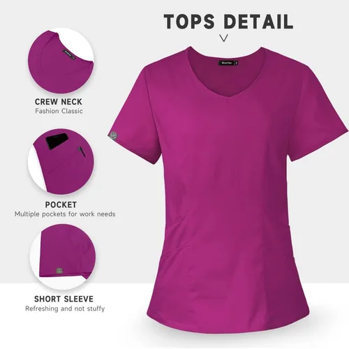 Miniatura 12 de niaahinn Conjunto de uniformes médicos para mujer, uniformes de enfermería, cuello en V clásico y pantalones quirúrgicos para correr