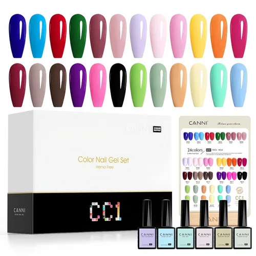 CANNI CC1 - Juego de esmalte de uñas de gel, 30 piezas de 9 ml, colores negro, rosa intenso, verde, amarillo, morado, azul, kit de uñas con secado