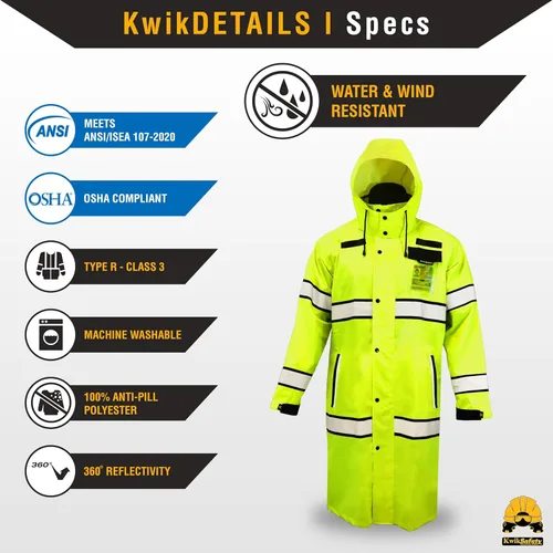 Miniatura 6 de KwikSafety - Charlotte, NC - Chaqueta de lluvia TORRENT y gabardina ANSI OSHA clase 3 de alta visibilidad, equipo de lluvia Hi Vis Amarillo - 1
