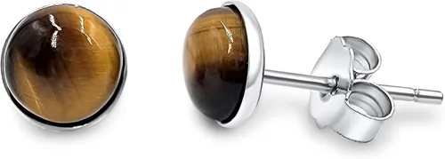 Miniatura 33 de Pendientes naturales de 0.236 in con chapado en oro blanco sobre plata de ley, bisel cabujón de piedras preciosas regalo de joyería para ella