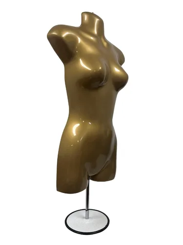 Miniatura 5 de Maniquí femenino dorado largo con soporte para vestido con forma de camiseta para mostrador de encimera, cuerpo hueco con poste de metal y gancho