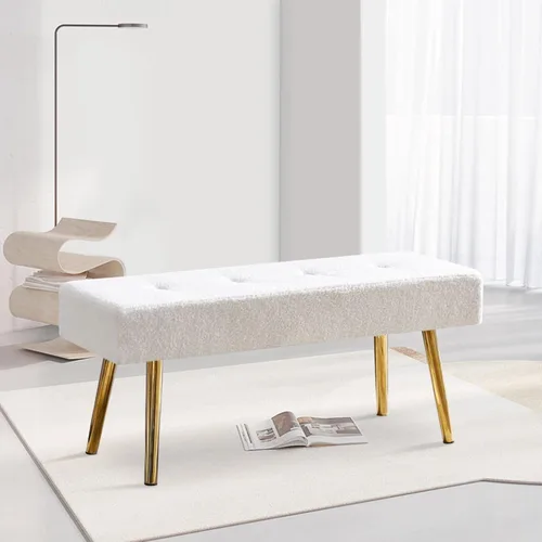 Miniatura 12 de Homedot Banco decorativo para sala de estar, banco otomano elegante de terciopelo para dormitorio, pie de cama con patas de metal negro, banco