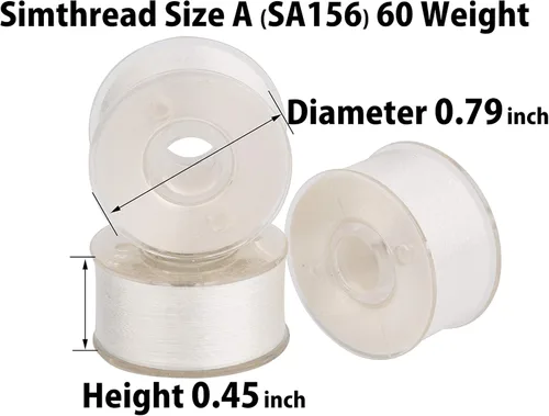 Miniatura 3 de Simthread 25 piezas de hilo de bobina preenrollado blanco tamaño A clase 15 (SA156) 60WT con caja de plástico de almacenamiento transparente 70D/2