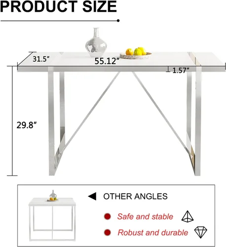 Miniatura 5 de Juego de mesa de comedor para 4, juego de mesa de cocina rectangular de MDF blanco con sillas de comedor de cuero, juego de 4, juego de mesa