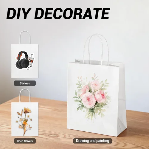 Miniatura 5 de Bolsas de papel Kraft de color blanco mediano con asas a granel, bolsas de regalo Bagmad 8x4.75x10 in, bolsas de regalo para manualidades, compras