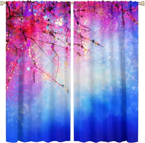 Miniatura 11 de Cortinas opacas con diseño floral de galaxia azul abstracta para dormitorio, cortinas de ventana de teñido anudado con diseño de flor de cerezo