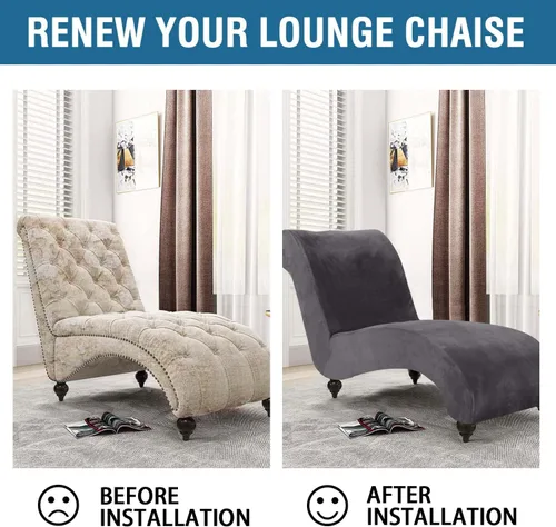 Miniatura 6 de H.VERSAILTEX Funda de Terciopelo para Chaise Lounge, Funda de Chaise sin Brazos de Lujo para Sala de Estar, Lavable a Máquina, Gris