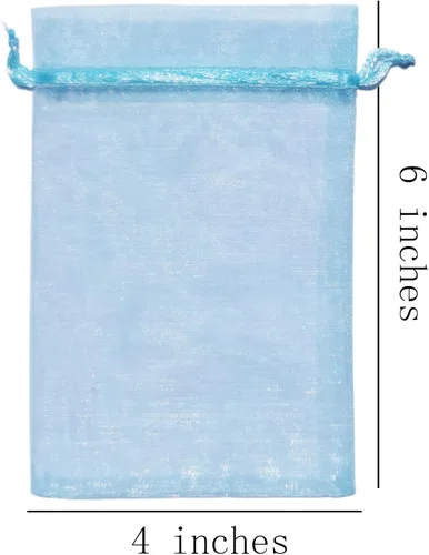 Miniatura 2 de Paquetes de 100 bolsas de organza de 4 x 6 pulgadas, color azul bebé para baby shower, Navidad, recuerdos de fiesta, cumpleaños, boda, despedida