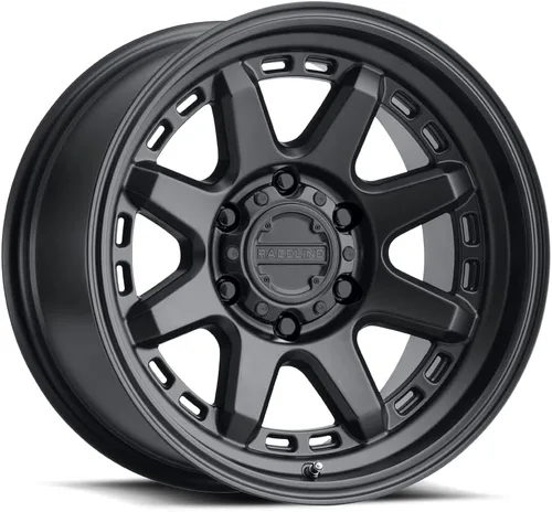 Raceline Ruedas 947B SCOUT Rueda Negro Satinado 16X8"6X139.7 Patrón de Perno 0.000 in Offset/(4.5"B/S) 8 Radios Aluminio Ruedas de Coche de