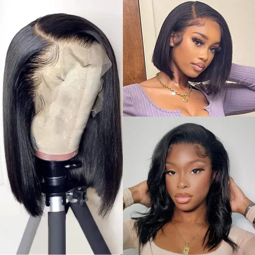 Miniatura 5 de Peluca Bob de encaje frontal de 13x4 de Karlami, peluca de cabello humano con encaje frontal transparente, sin pegamento, prearrancada, para Cabello