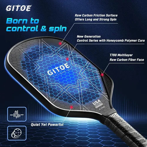 Miniatura 2 de G-Pro - Paleta de pickleball T700 de fibra de carbono cruda de 0.630 in con alto giro, control y potencia, aprobada por USAPA 2025 para jugadores
