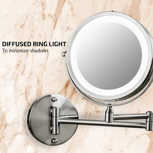 Miniatura 5 de OVENTE Espejo de maquillaje iluminado para montaje en la pared, espejo de tocador de doble cara de 7 pulgadas con aumento 1X/7X para baño con luces