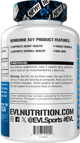 Miniatura 4 de Evlution Nutrition Berberine - Apoya la salud del corazón y la salud general - 500 mg de berberina pura por porción - Fórmula vegana - Sin OMG