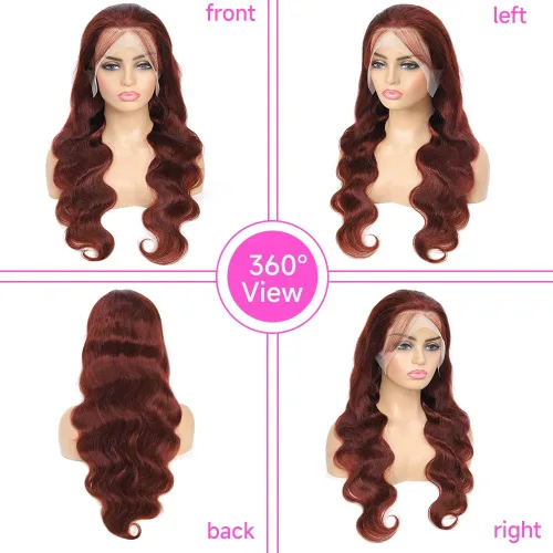 Miniatura 7 de Durian hair Pelucas de cabello humano con encaje frontal de color castaño rojizo prearrancado de 13 x 6 pulgadas, pelucas de cabello humano ondulado