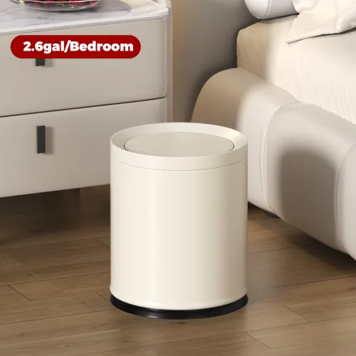 Miniatura 2 de Cubo de basura de metal blanco hueso de 2.6 galones con tapa, doble cubo, tapa oscilante, cesta de basura redonda para baño, dormitorio, oficina
