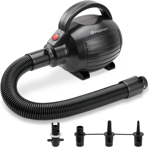 FBSPORT Bomba de aire para alfombrilla inflable, bomba de aire eléctrica de 600 W con 4 boquillas, inflado portátil y rápido AC110-120V, adecuada