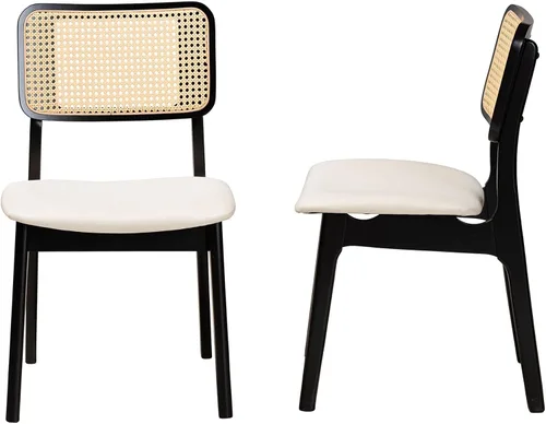 Miniatura 4 de Baxton Studio Dannon - Juego de 2 sillas de comedor, color crema/negro/marrón claro