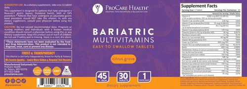 Miniatura 7 de Procare Health Multivitamínico bariátrico con hierro de 45 mg fácil de tragar, 30 comprimidos, vitaminas bariátricas postoperatorias para píldoras
