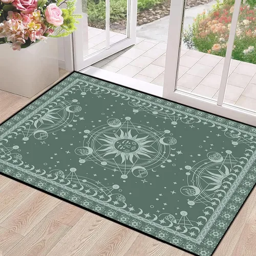 Miniatura 44 de 5' X 7' Alfombra con diseño de sol y luna, alfombras boho celestiales para dormitorio, sala de estar, estilo bohemio, oculto, media luna, solar