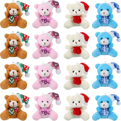 12 piezas de mini oso de Navidad de 3.15 pulgadas, oso de peluche suave, juguete de animal de peluche, adorno lindo para árbol de Navidad, llavero