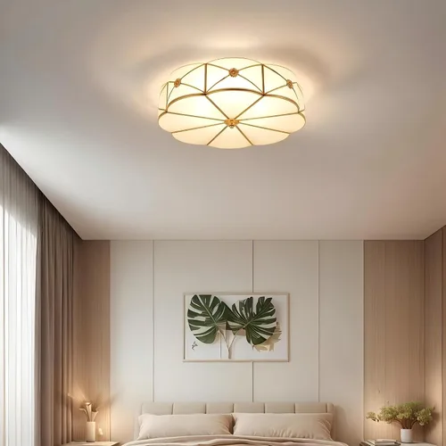 Miniatura 6 de LIGHTLAND Lámpara de Techo de Montaje al Ras de 13.8 Pulgadas, Lámpara de Techo de Latón de 3 Luces con Pantalla de Vidrio, Accesorios de Luz