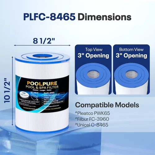 Miniatura 2 de POOLPURE Filtro de spa C-8465 sustituye a Watkins 31114, Pleatco PWK65, Filbur FC-3960, 71827, 71828, Watkins - Filtro de spa Tiger River de 65 pies