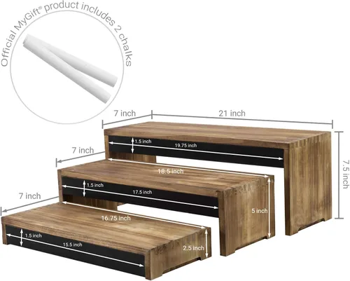 Miniatura 5 de MyGift Soportes elevadores rústicos de madera quemada de 21 pulgadas para tartas/postres con paneles de pizarra