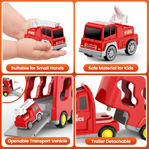 Miniatura 3 de FunMission Camión de bomberos para niños de 3 a 9 años, vehículo eléctrico de fricción 5 en 1 para niños y niñas de 3, 4, 5, 6, 7 años, juguetes