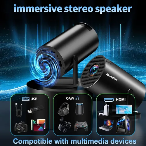 Miniatura 4 de Mini proyector 4K compatible con 1080P FHD - Keystone automático 270° giratorio, WiFi 6 y Bluetooth 5.2, Smart Android TV OS, proyector portátil