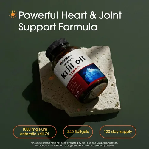 Miniatura 2 de NatureBell Suplemento de aceite de krill antártico de 1000 mg, 240 cápsulas blandas, fuente natural de omega-3, EPA, DHA y astaxantina, sin regusto