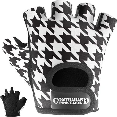Contraband Pink Label 5257 Design Series - Guantes de levantamiento y remo con estampado de pata de gallo (par) – Ligero vegano medio acolchado de