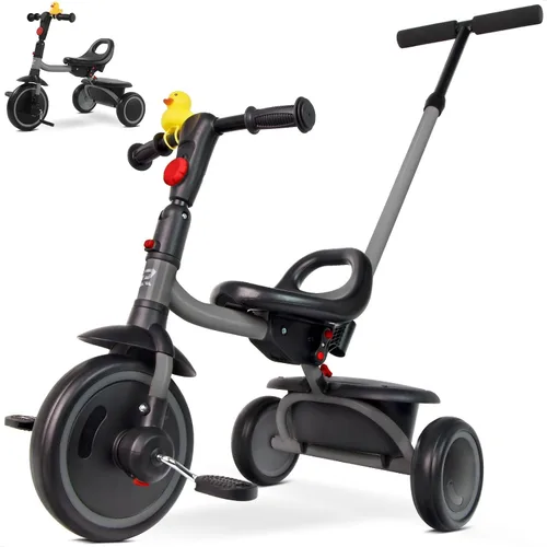 RIDYEE Triciclo para niños pequeños de 18 meses a 5 años con mango de empuje extraíble, triciclos para niños de 3 a 5 años, ideal para familias en