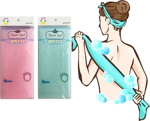 Toalla exfoliante de primera calidad, 2 colores, esponja de baño coreana de esponja de baño de esponja de baño africana de espalda larga, red larga