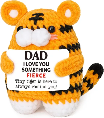 Regalos de cumpleaños de Navidad para papá de hija, hijo, esposa, mini divertido hecho a mano de ganchillo tigre feroz I Love You, idea de regalo,
