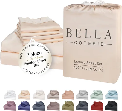 Miniatura 94 de Bella Coterie - Juego de sábanas de lujo de viscosa de bambú para cama tamaño split king 2 sábanas ajustadas para camas Sleep Number y camas 06