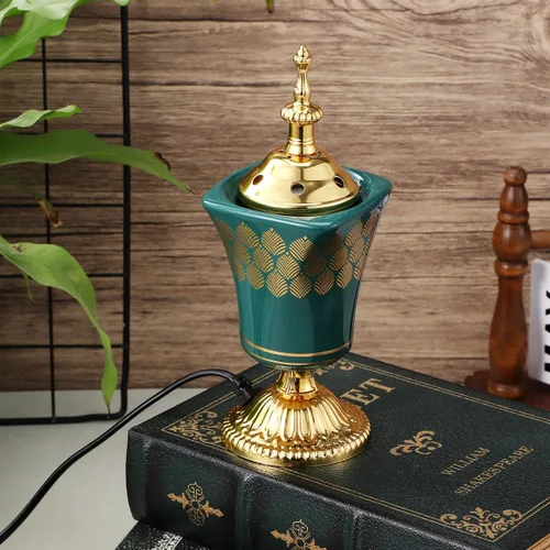 Miniatura 9 de HOMSFOU Quemador eléctrico de incienso estilo Oriente Medio Plug-in Cerámica Aroma Incenser para el Hogar Fragancia Dormitorio Estudio Yoga 3.02