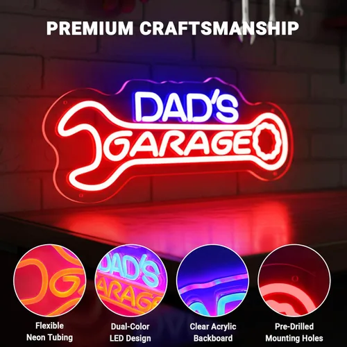 Miniatura 3 de Dad’s Garage Neon Sign, LED Garages Wall Decor for Man Cave Workshop, Gifts for Husband Dad Father Men, Red Blue