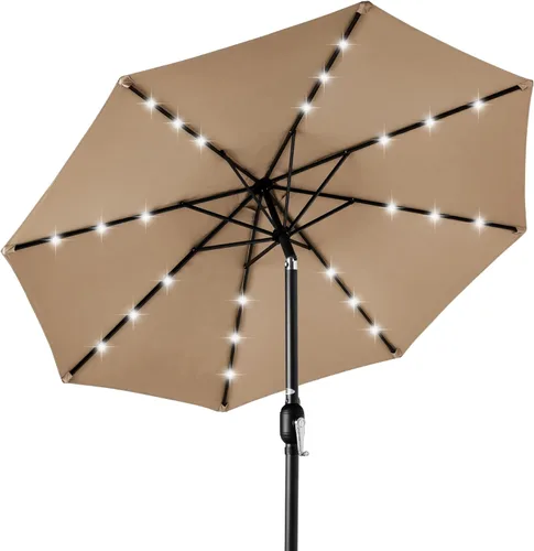 Miniatura 25 de Best Choice Products Solar Polyester LED Lighted Patio Umbrella w/Tilt Adjustment and UV-Resistant Fabric Gris niebla