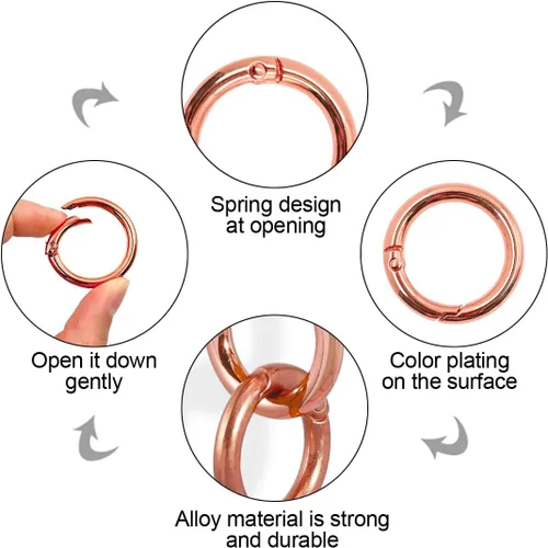 Miniatura 2 de 24 anillos de resorte de gatillo, clip de mosquetón circular, llaveros de carpeta dorada, clip de llavero de metal, ganchos redondos a presión