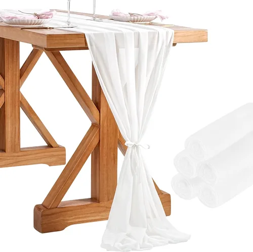 Miniatura 27 de SoarDream - Camino de mesa de gasa, color rosa bebé, de 27 x 120 pulgadas, camino de mesa de estilo romántico ideal para fiesta de boda Púrpura claro
