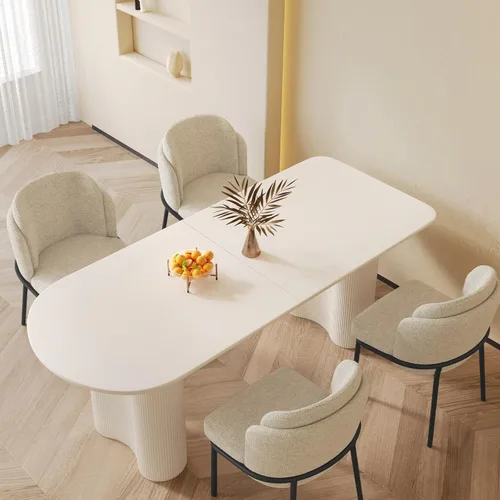 Miniatura 29 de Mesa de comedor negra de 55 pulgadas, una mesa rectangular de extremo redondeado con patas de diseño ondulado para cocina, comedor, oficina en casa