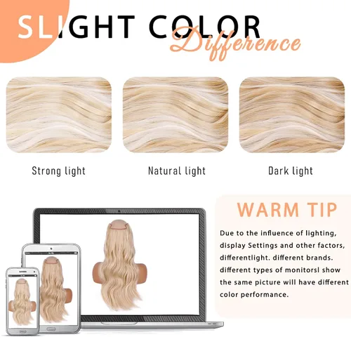 Miniatura 4 de Extensiones de cabello con clip de Vigorous de 20 pulgadas, con reflejos rubio playa, extensiones de cabello ondulado largo y suave de cabello