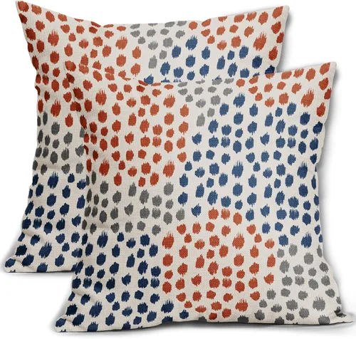Miniatura 83 de Fundas de almohada marrón y blancas de 18 x 18 pulgadas, juego de 2 almohadas boho grises con lunares, fundas de almohada modernas estampadas