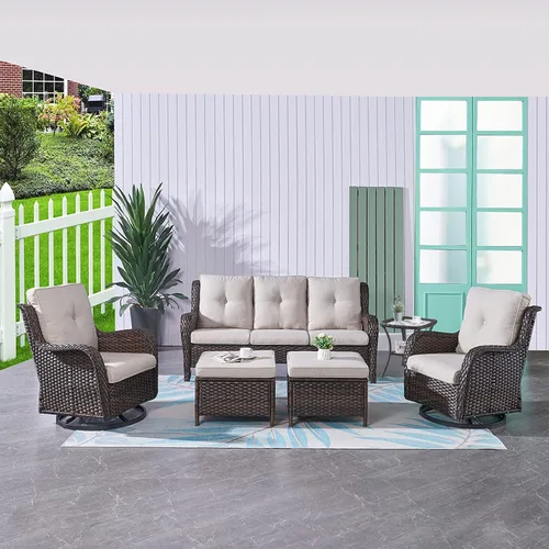 Miniatura 111 de HUMMUH Sillas Mecedoras Giratorias de Mimbre para Patio Exterior con Respaldo Alto, Sillas Deslizantes de Ratán PE, Juego de Muebles de Patio de 4